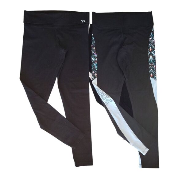 PINK Victoria's Secret 2 Pairs Black Aztec Athletic Workout Leggings Medium - Picture 10 of 15